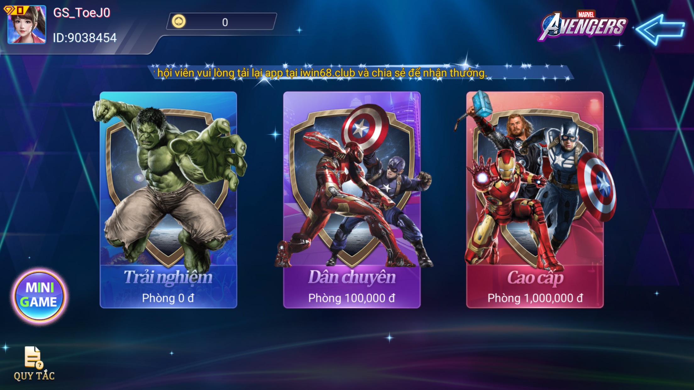 Sảnh game avengers online